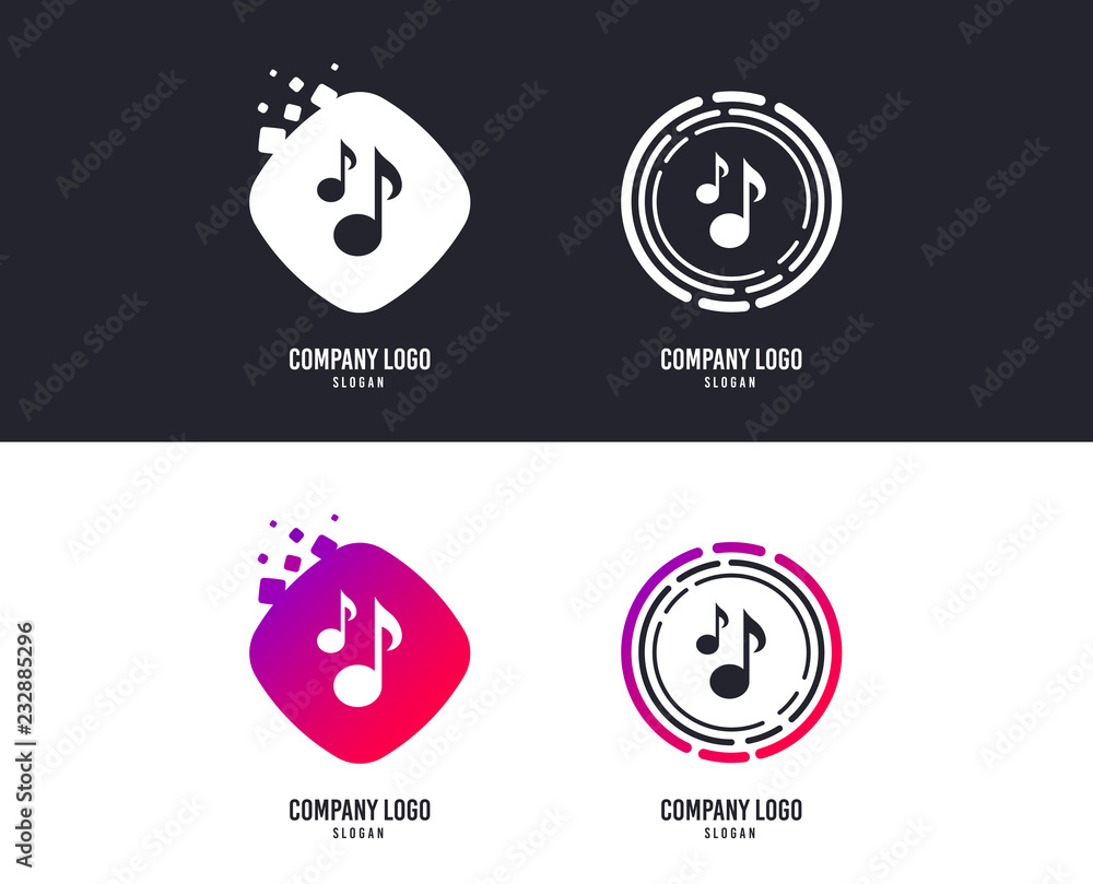 Logotype concept. Music notes sign icon. Musical symbol. Logo design. Colorful buttons with icons. Vector