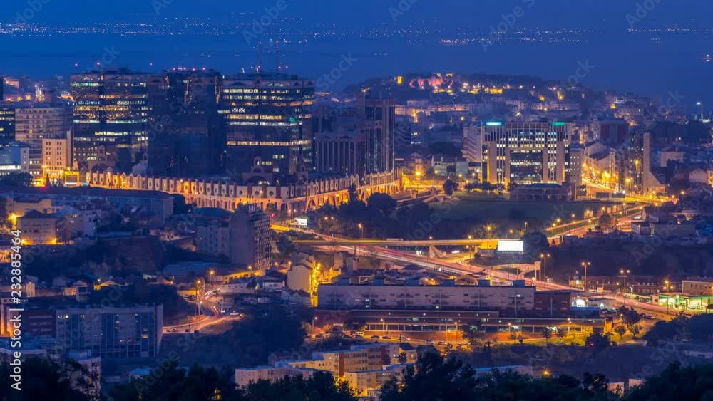 Panoramic View over Lisbon and Almada from a viewpoint in Monsanto night to day timelapse. Panoramic View over Lisbon and Almada from a viewpoint in Monsanto night to day timelapse.