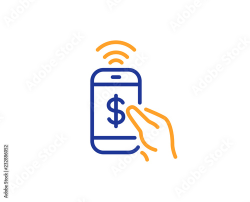 Phone Payment line icon. Dollar pay sign. Finance symbol. Colorful outline concept. Blue and orange thin line color icon. Phone payment Vector