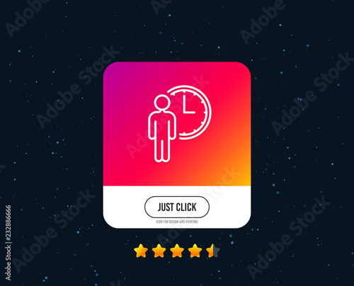 Person waiting line icon. Service time sign. Clock symbol. Web or internet line icon design. Rating stars. Just click button. Vector