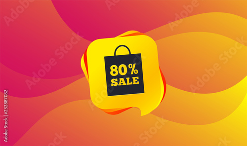 80% sale bag tag sign icon. Discount symbol. Special offer label. Wave background. Abstract shopping sale banner. Template for design. Vector