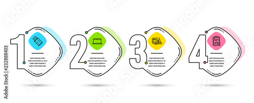 Infographic template 4 options or steps. Set of Usb flash, Laptop and Online payment icons. Accounting checklist sign. Memory stick, Mobile computer, Money. Calculator. Vector