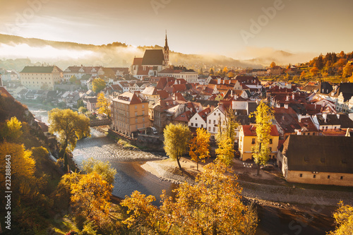 Historic town of Cesky Krumlov at sunrise, Bohemia, Czech Republic