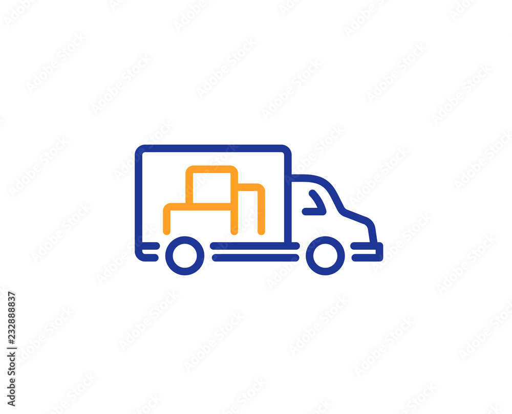 Truck transport line icon. Transportation vehicle sign. Delivery symbol. Colorful outline concept. Blue and orange thin line color icon. Truck transport Vector