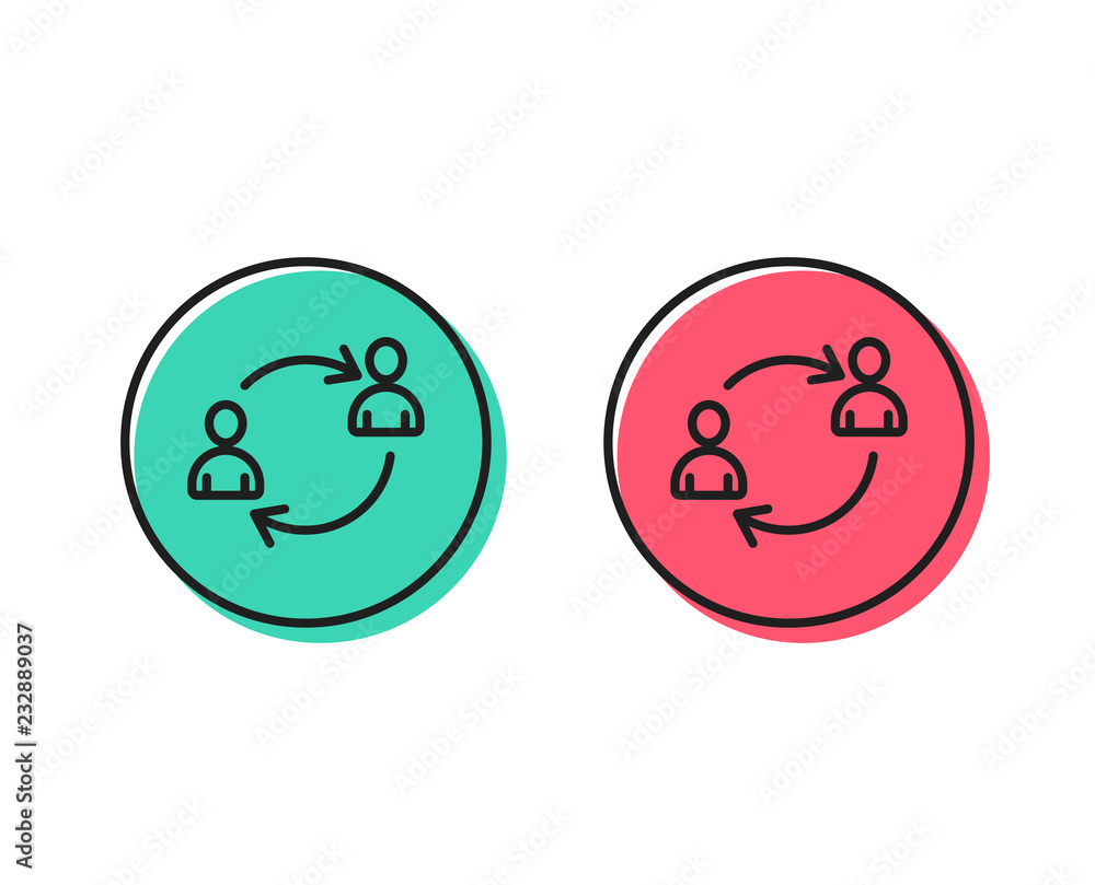 Teamwork line icon. User communication or Human resources. Profile Avatar sign. Person silhouette symbol. Positive and negative circle buttons concept. Good or bad symbols. User communication Vector