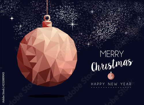 Christmas and New Year copper low poly card