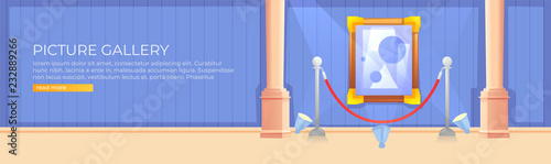 Picture in frame in gallery horizontal banner . Modern interior museum design. Painting art concept 