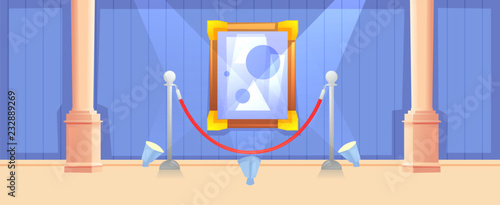 Picture in frame in gallery horizontal banner . Modern interior museum design. Painting art concept 