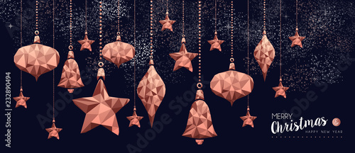 Christmas and New Year copper low poly card