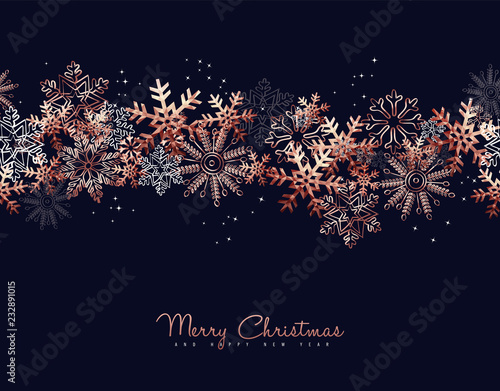 Christmas and New Year copper snow greeting card
