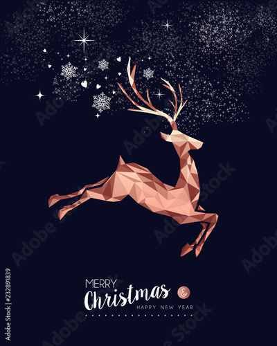 Christmas and New Year copper low poly deer card