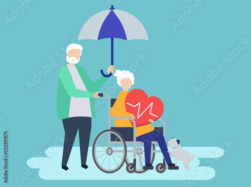 Senior couple with health insurance-related icons