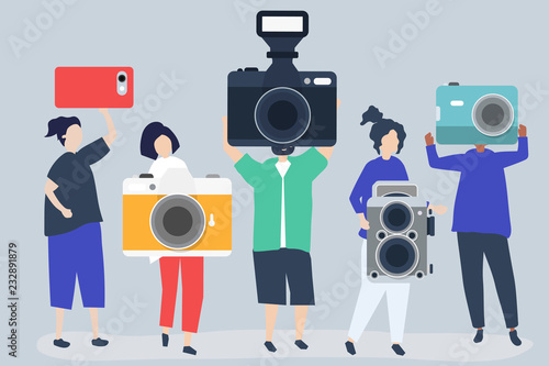 Character illustration of photographers with cameras
