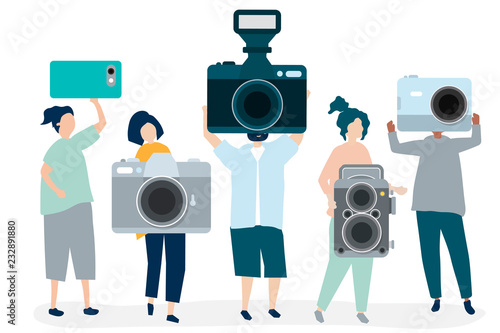 Character illustration of photographers with cameras