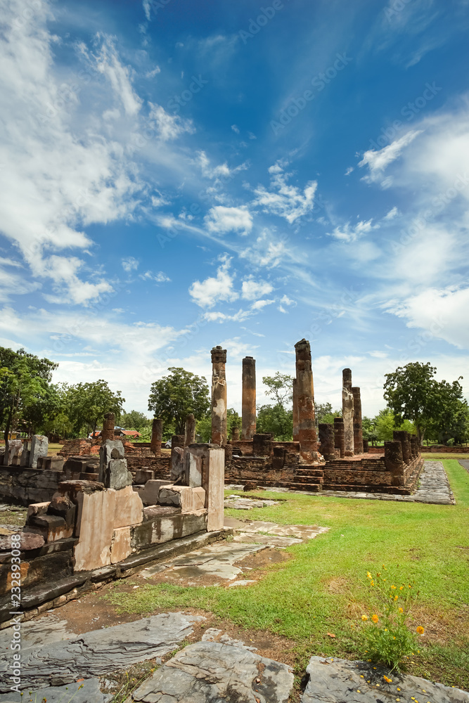 Ancient ruined Wat Chetuphon Luang in Sukhothai