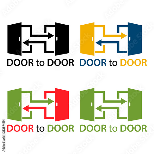 Door to door with colorful door icon, flat design
