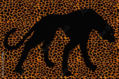Silhouette leopard, ocelot or wild cat on repeated fur leather print