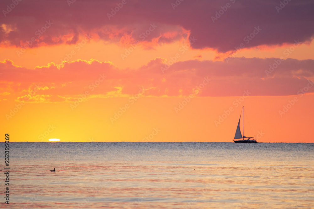 Yellow Sunset with Sailboat