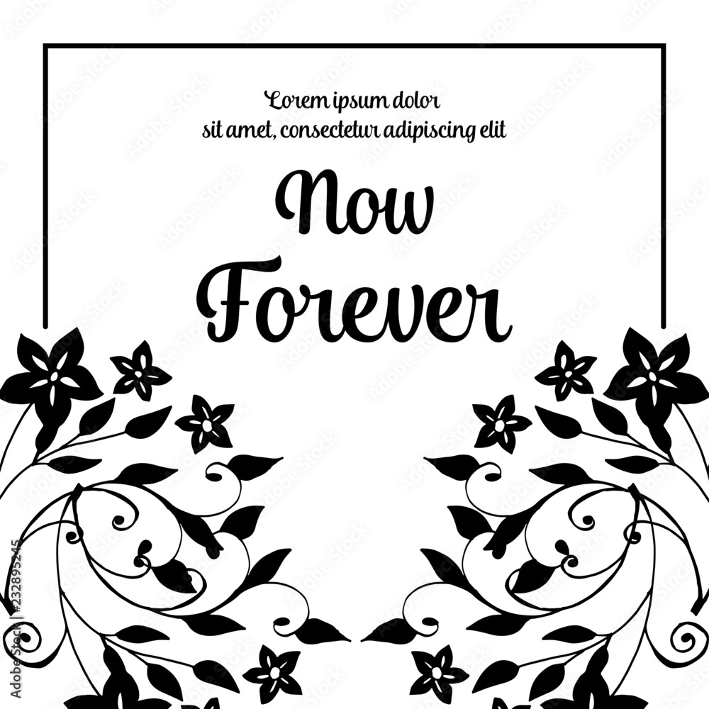 Hand draw floral frame for now forever card 