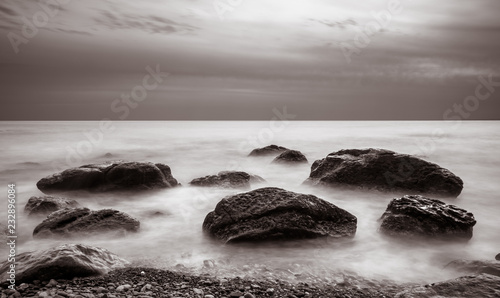 Long exposure  rocks and stones on the seashore