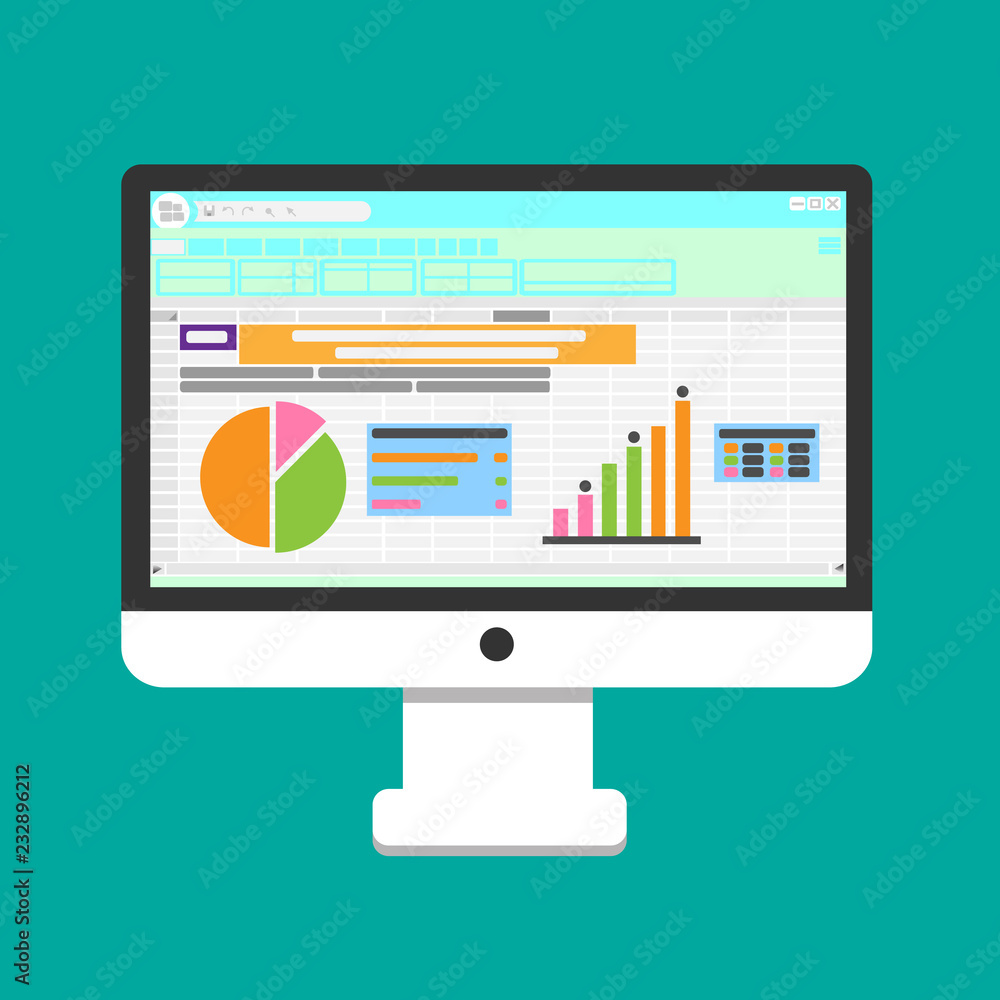 Workplace in the office with computer on the wall