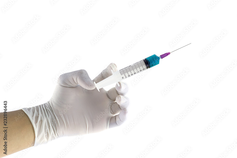 hand and syringe isolated on white background hand and syringe isolated on white background