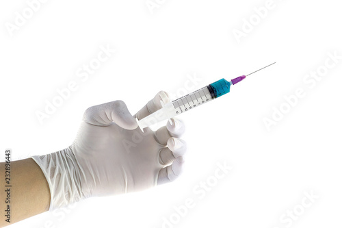 hand and syringe isolated on white background