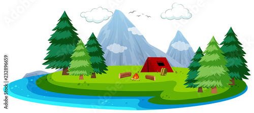 Cartoon island camping scene