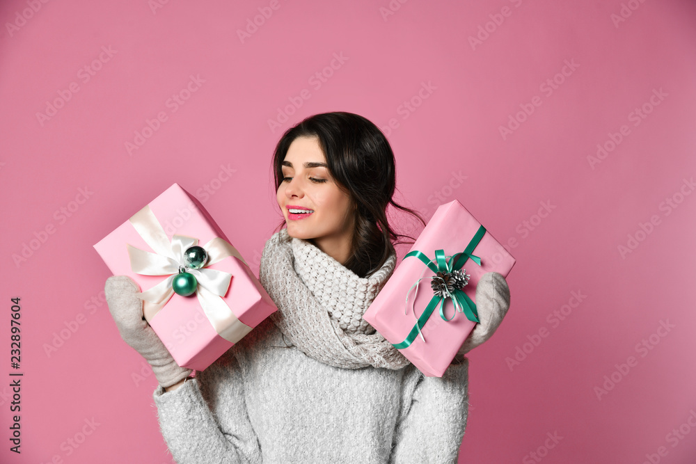 a beauty young girl with christmas gift a beauty young girl with christmas gift