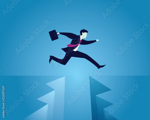 Busnissman Jump Over Gap Conquering Obstacles