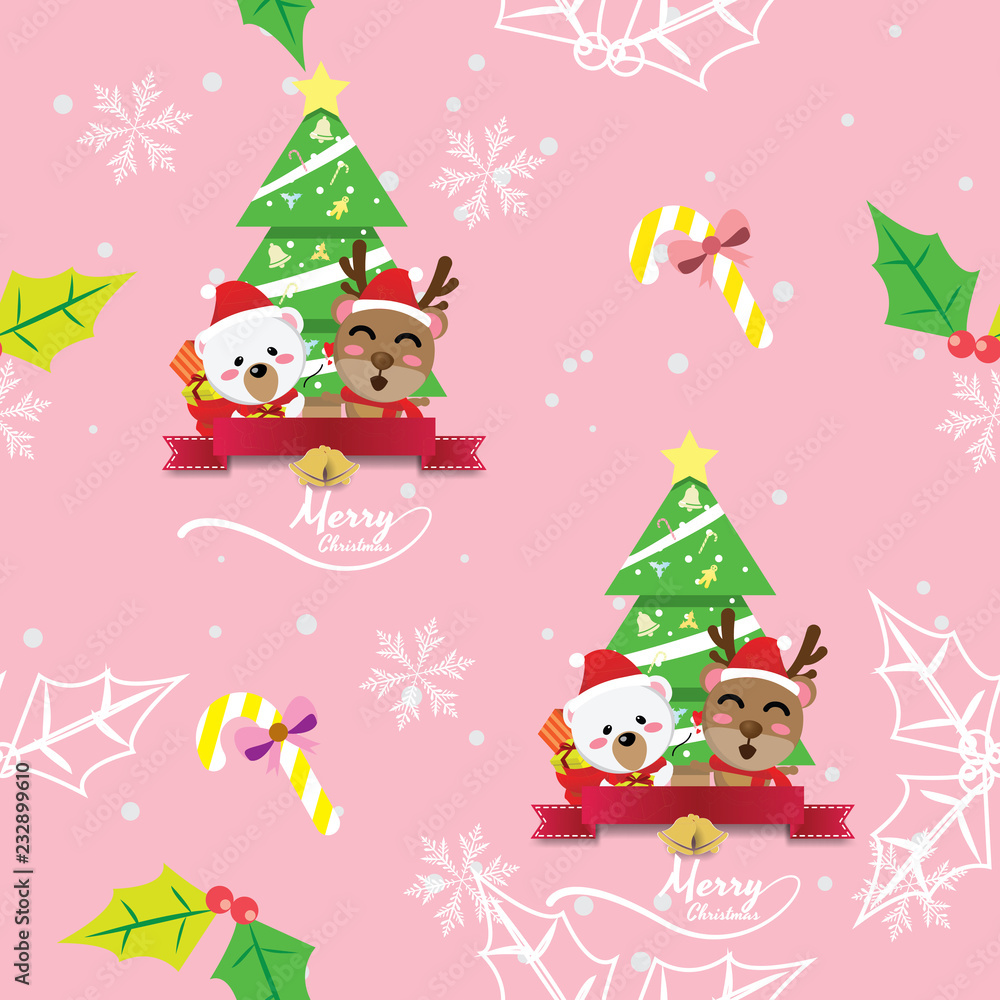 reindeer and white bear Christmas seamless pattern,winter,happy new year reindeer and white bear Christmas seamless pattern,winter,happy new year