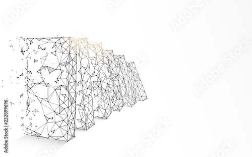 Falling dominoes form lines, triangles and particle style design. Illustration vector