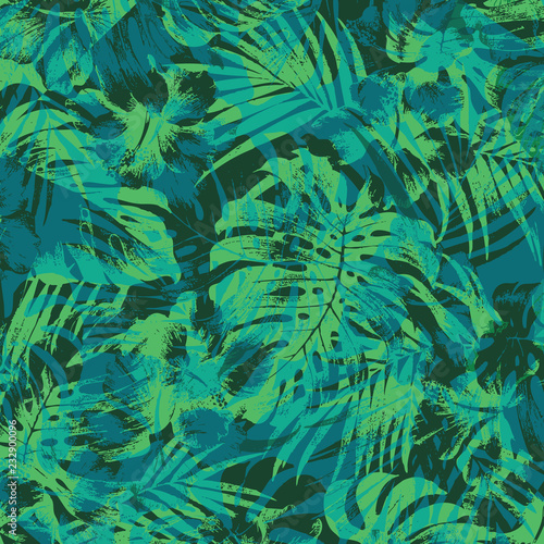 Tropical palm leaves, jungle leaves vector floral pattern background. Leaves texture pattern.Watercolor floral background.