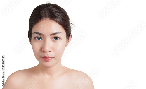 Beautiful young asian woman face close up isolated on white background.with clipping path