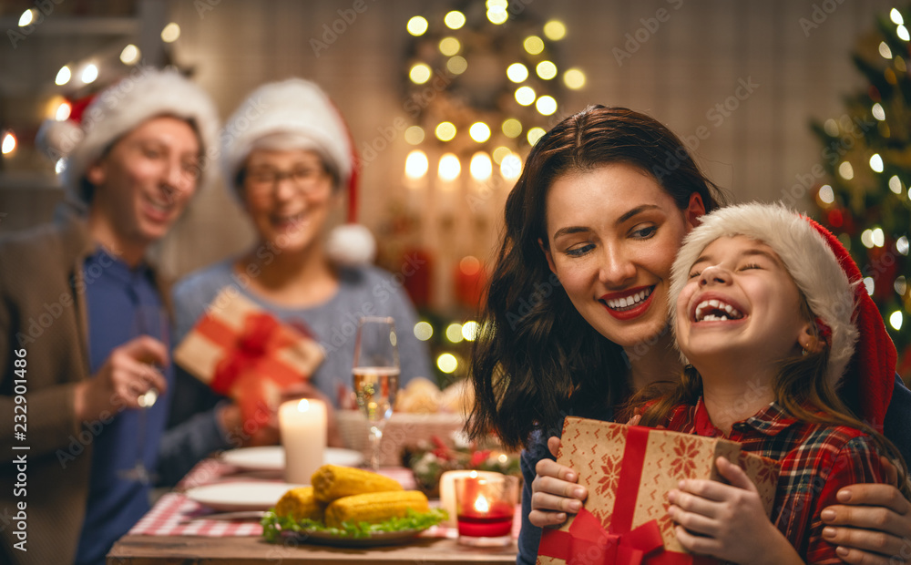 family celebrating Christmas