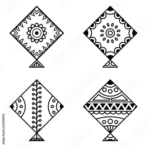 Set of kites outline icon 