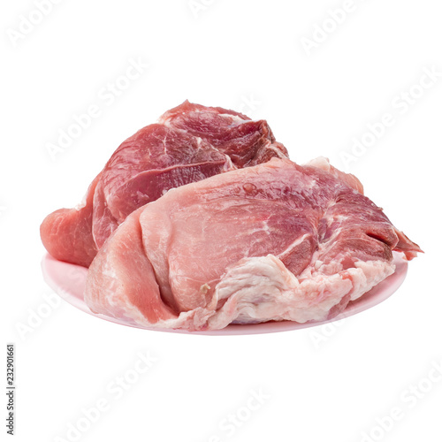 Large piece raw meat pork isolated on white background