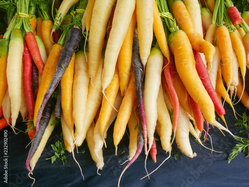 Rainbow carrots close up at the farmers market 