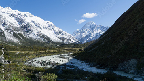Fototapeta Naklejka Na Ścianę i Meble -  View of the highest peak of New Zealand - Mt. Cook, Hooker Valley Track