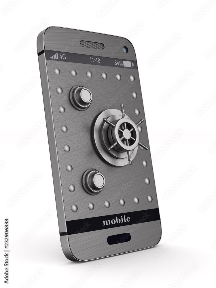 Protection phone on white background. Isolated 3D illustration Protection phone on white background. Isolated 3D illustration