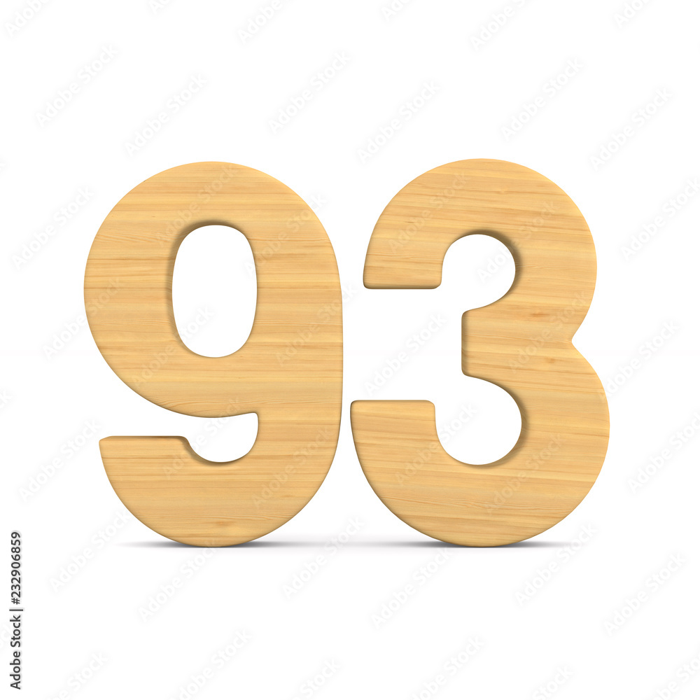 Number ninety three on white background. Isolated 3D illustration Number ninety three on white background. Isolated 3D illustration