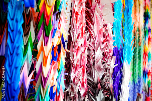 Colorful Senba-zuru, Origami of Orizuru or Crane paper fold.