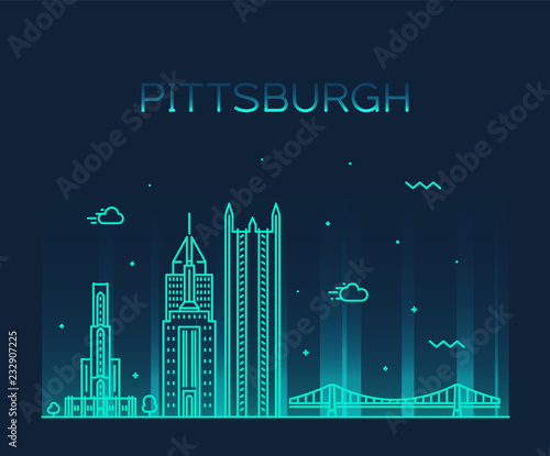 Pittsburgh a skyline vector Pennsylvania USA line
