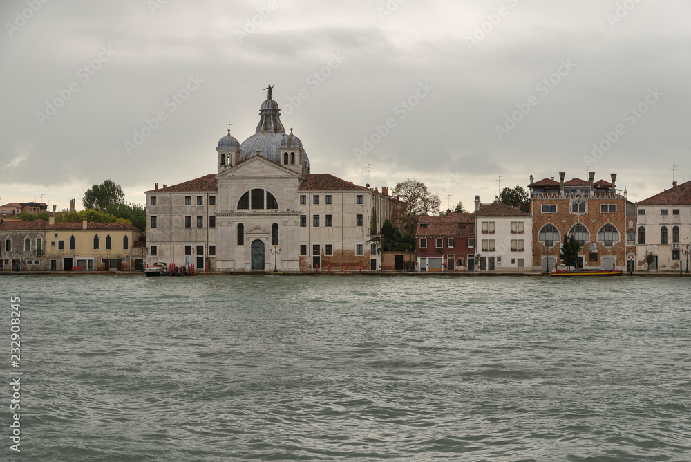 VENICE, ITALY- OCTOBER 30, 2018:  View of the city from the sea in autumn