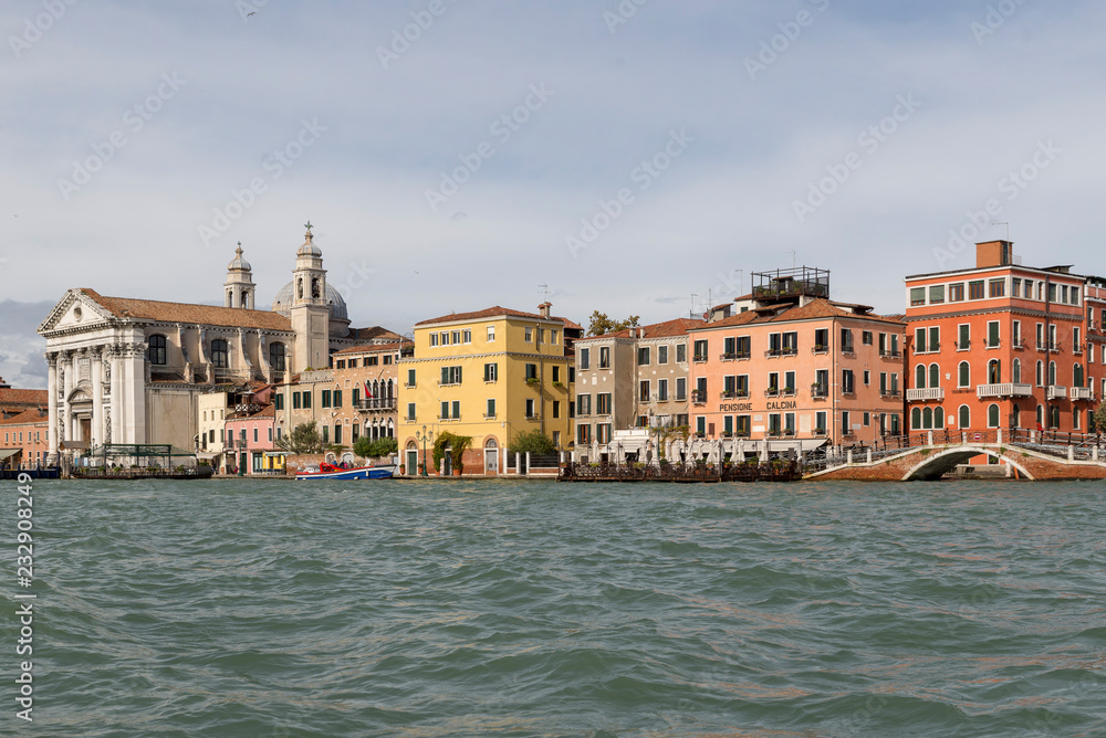 VENICE, ITALY- OCTOBER 30, 2018:  View of the city from the sea in autumn