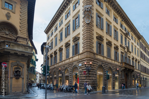 FLORENCE, ITALY - OCTOBER 28, 2018: Luxury boutiques along Florence's prestigious Via de' Tornabuoni. photo