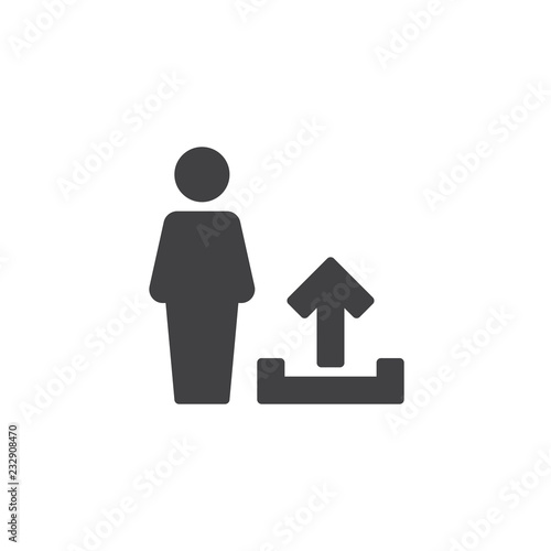 User profile upload vector icon. filled flat sign for mobile concept and web design. Man and arrow up simple solid icon. Symbol, logo illustration. Pixel perfect vector graphics