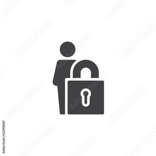 User security vector icon. filled flat sign for mobile concept and web design. Man and padlock simple solid icon. Symbol, logo illustration. Pixel perfect vector graphics