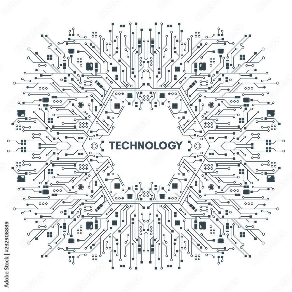 Flat Microelectronics Circuits technology with white background. Flat Microelectronics Circuits technology with white background.