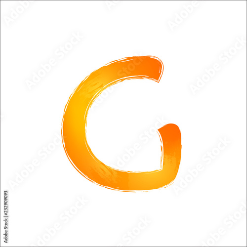 Watercolor letter G. Orange image, white backgroumd. Vector illustration.